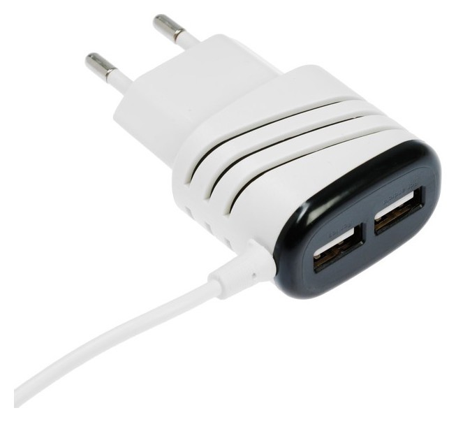

Сетевое зарядное устройство Luazon, модель Lcc-24, 2 Usb, 1A, Micro Usb, 1A, 1м, черно-белое, Чёрный
