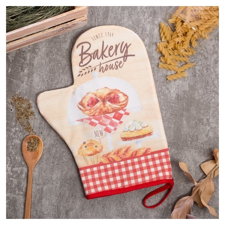 

Варежка-прихватка "Bakery House" 20х28см,саржа, 100% х/л, ватин 250г/м2, Красный