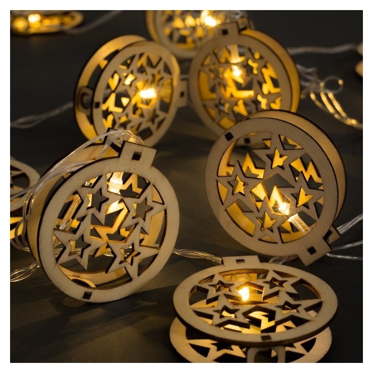 

Гирлянда "Нить"4.5 м с деревянными насадками"Шар и звёзды", Ip20, прозрачная нить, 20 Led, свечение тёплое белое, фиксинг, 220 В