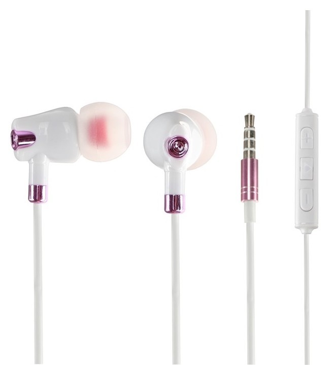 Наушники Luazon W-10, вакуумные, микрофон, бело-розовые