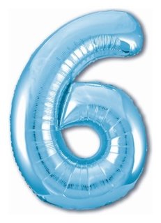 Шар фольгированный 40" «Цифра 6», цвет холодный голубой, Slim Agura