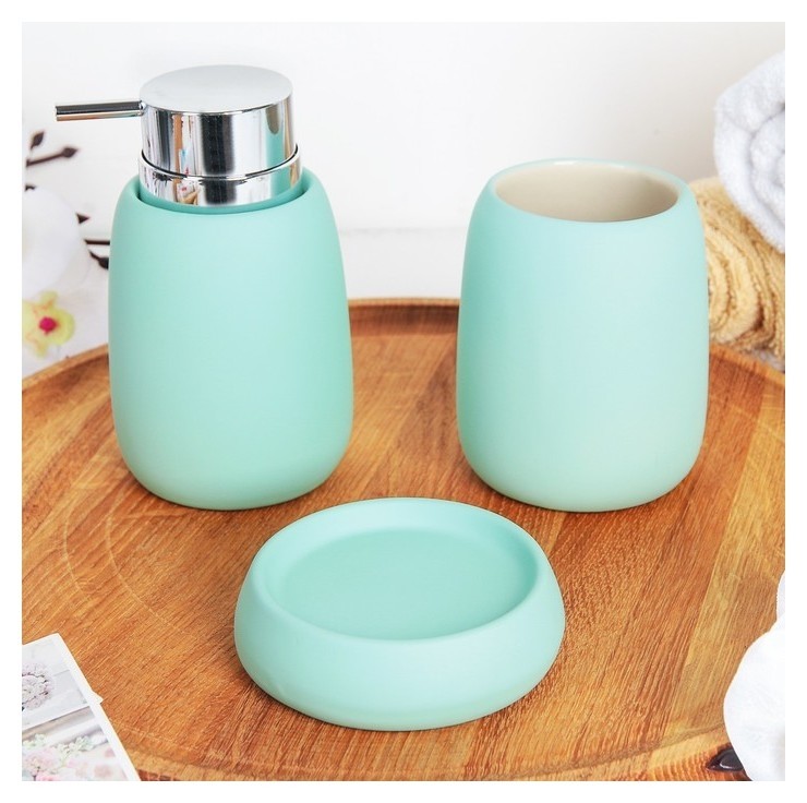 

Набор аксессуаров для ванной комнаты «Леденец», 3 предмета (Дозатор 400 мл, мыльница, стакан), цвет мятный, Зелёный