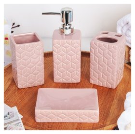 Набор аксессуаров для ванной комнаты «Звёзды», 4 предмета (Дозатор 300 мл, мыльница, 2 стакана), цвет розовый Доляна
