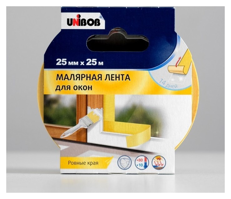 

Профессиональная малярная лента Unibob для окон 25мм х 25м желтая
