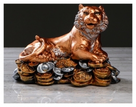 Статуэтка "Тигр на монетах" бронзовый цвет Premium Gips