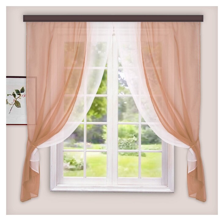 Комплект штор для кухни лидия 250х160 см, какао, пэ 100%  Witerra