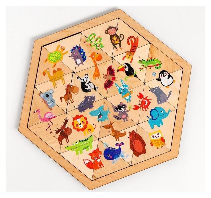 Пазл деревянный «Весёлый зоопарк» (Занимательные треугольники)  Десятое королевство