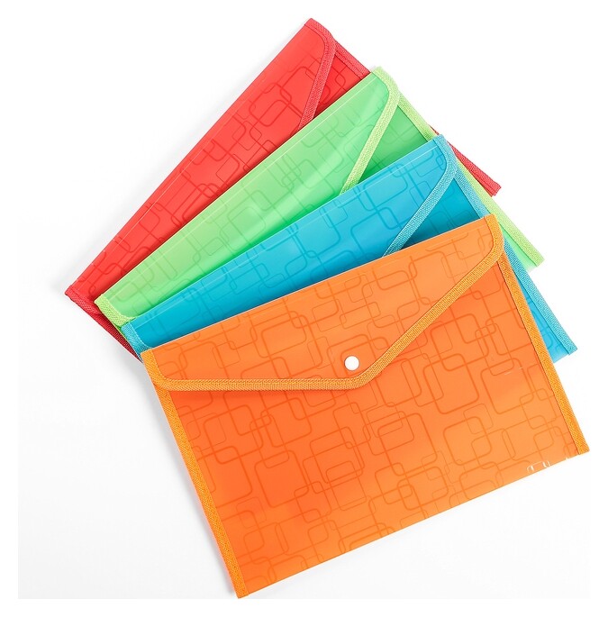 Папка-конверт на кнопке, формат А4, 330 мкр, жёсткая с кантом, квадраты Calligrata