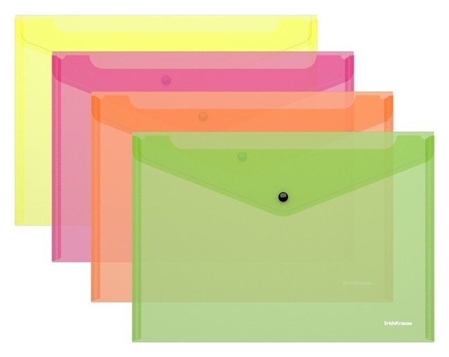 Папка-конверт на кнопке А4, Erich Krause Fizzy Neon Erich krause