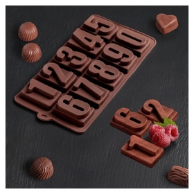 Форма для льда и шоколада «Цифры», 20×11 см, 10 ячеек, цвет шоколадный Доляна
