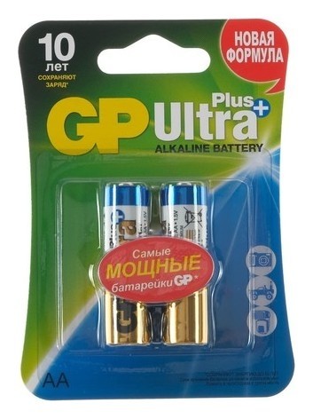 Батарейка алкалиновая GP Ultra Plus, AA, Lr6-2bl, 1.5в, блистер, 2 шт.