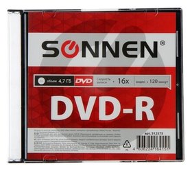 Диск Dvd-r Sonnen, 16x, 4.7 Гб, Slim Case, 1 шт Sonnen