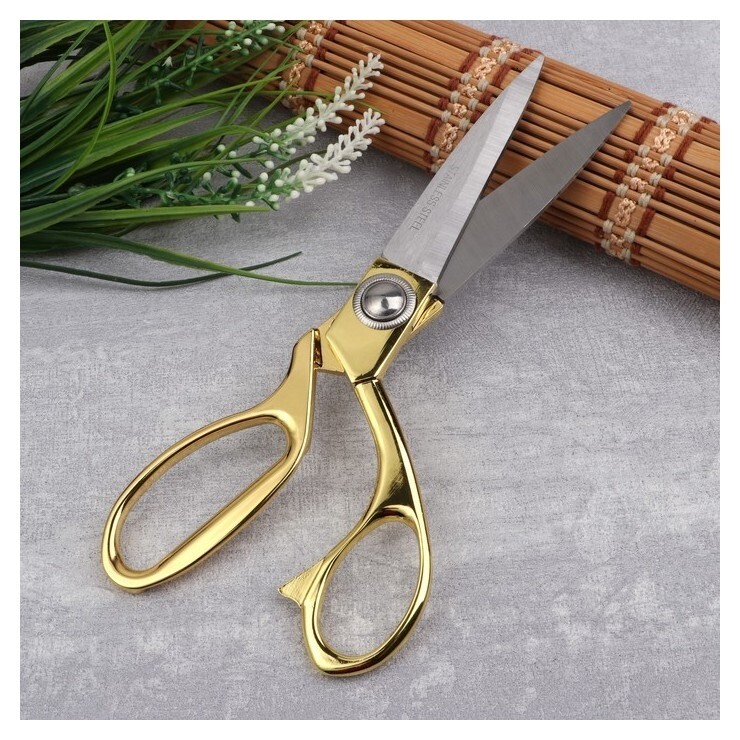 Ножницы закройные, самозатачивающиеся, скошенное лезвие, 20 см, цвет золотой  