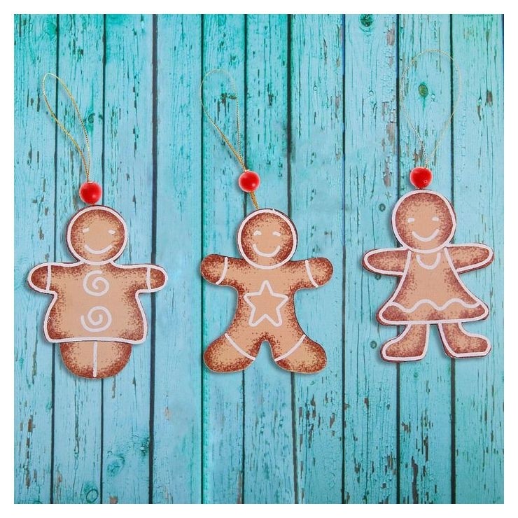 

Подвеска новогодняя «Пряничные человечки», золотая нить, Бежевый
