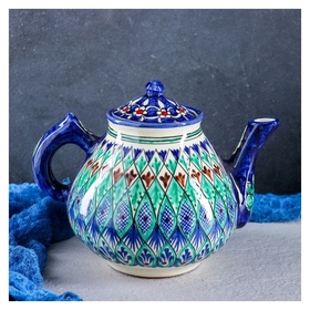 Чайник «Риштан», сине-зелёный орнамент, 1.6 л Риштанская керамика
