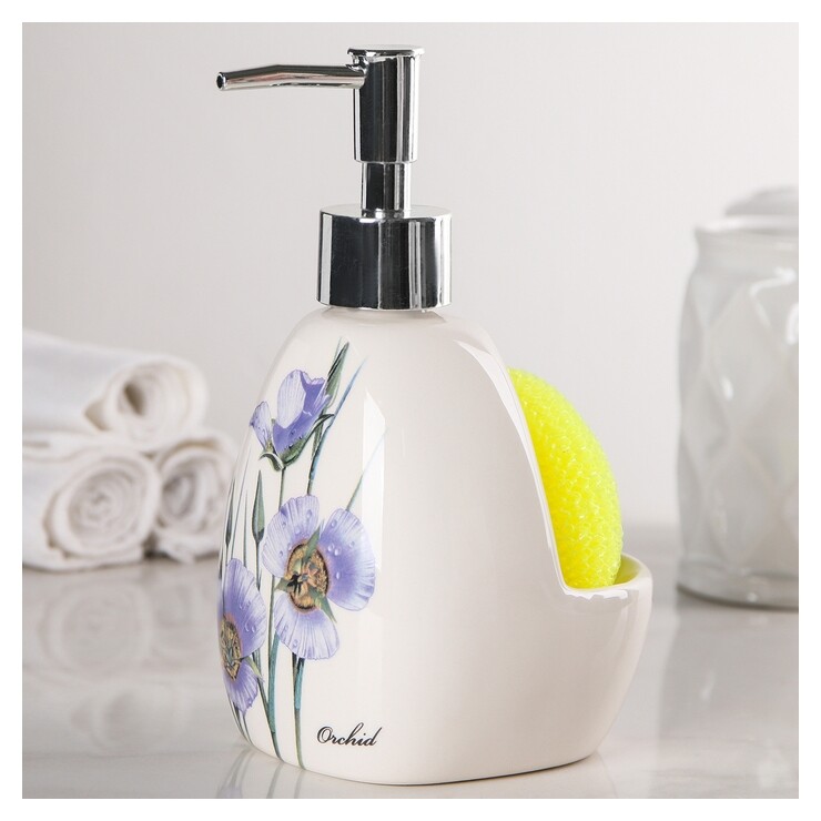 Дозатор для моющего средства с подставкой для губки 350 мл "Гербарий"  