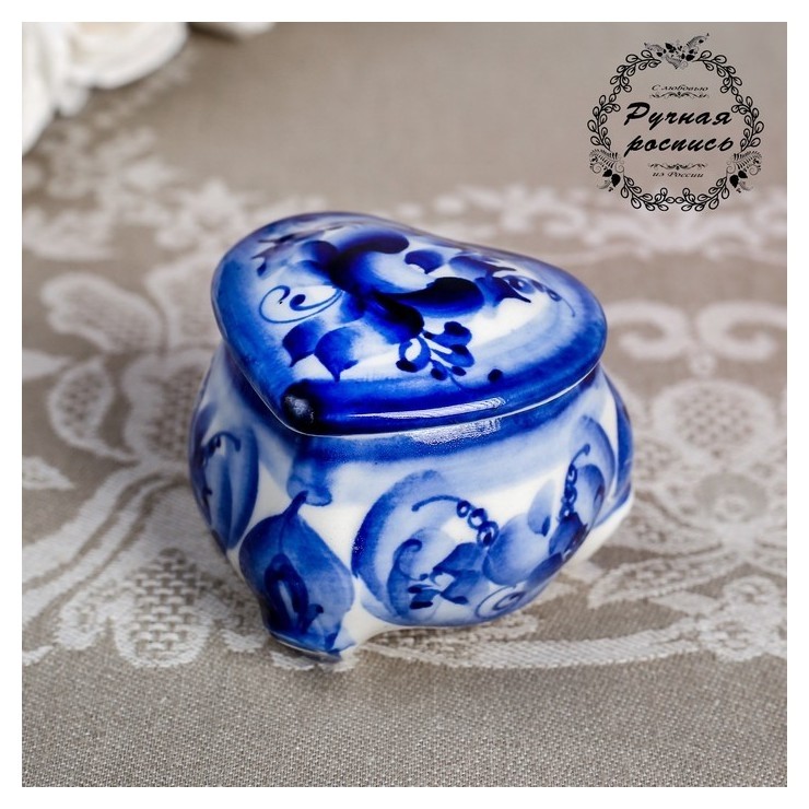 

Шкатулка "Сердце", гжель, Голубой