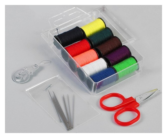Набор для шитья, в пластиковой коробке, 10 цветов