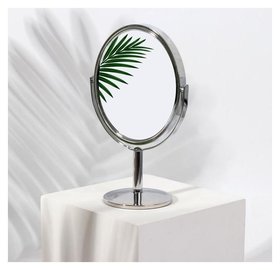 Зеркало на ножке, двустороннее, с увеличением, зеркальная поверхность 9 × 10,5 см, цвет серебряный 