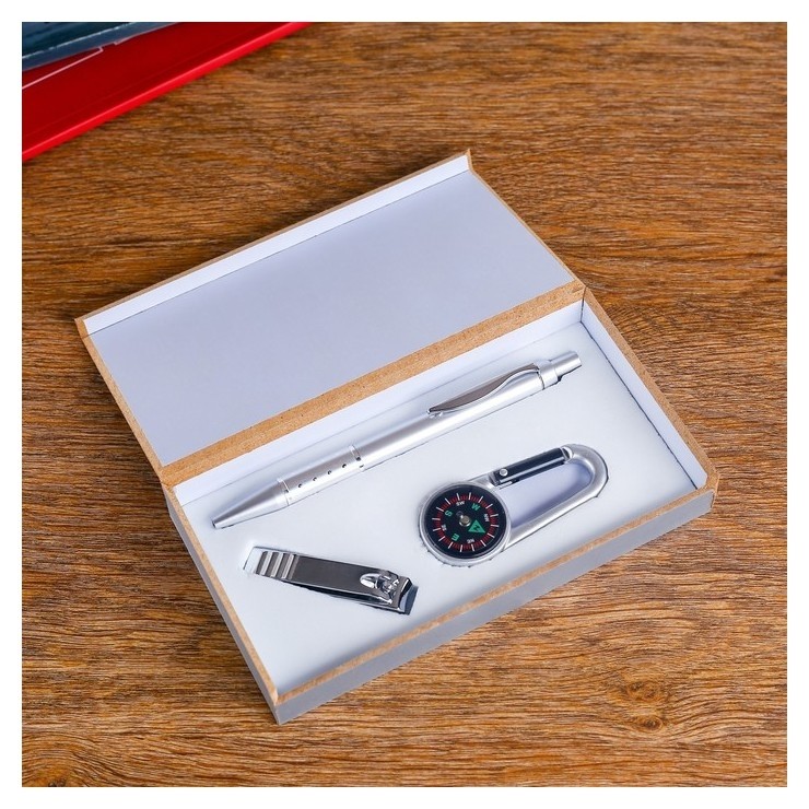 

Набор подарочный 3в1 (Ручка, кусачки, карабин-компас), Хромированный