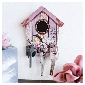 Ключница деревянная Дом, милый дом с цветочным узором 