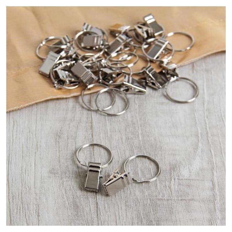 Кольцо для карниза, с зажимом, D = 22/26 мм, 20 шт, цвет серебряный  Арт узор