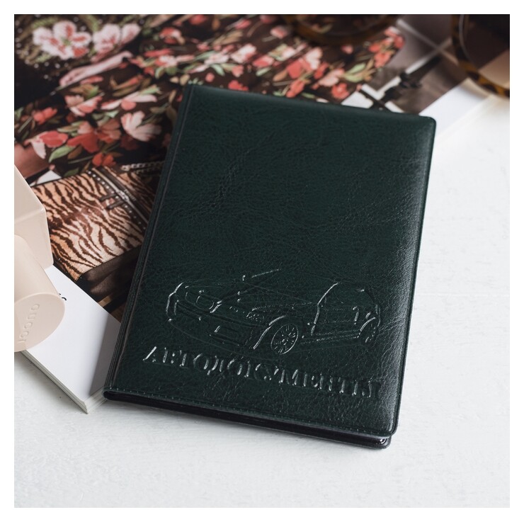 Обложка для автодокументов цвет темно-зелёный с принтом  