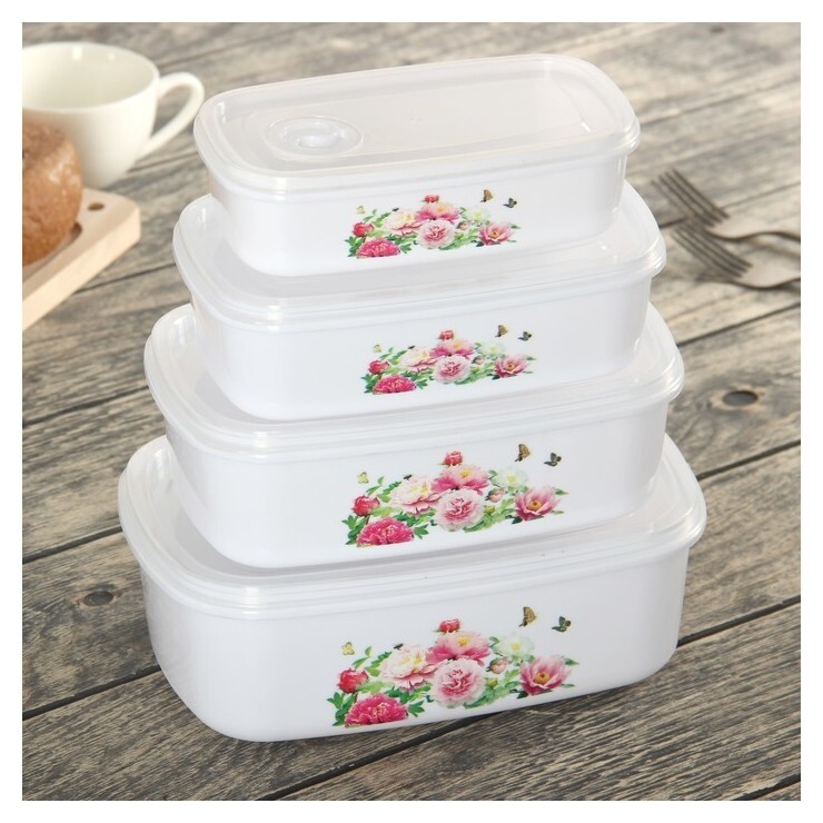 Набор ланч-боксов «Розы», 4 шт: 400 мл, 650 мл, 1 л, 1,5 л  