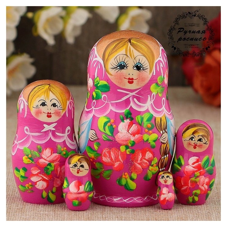 

Матрёшка «Розочки», розовое платье, 5 кукольная, 10 см, Разноцветный