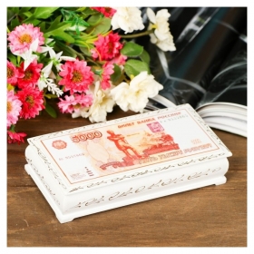 Шкатулка - купюрница «5000 рублей», белая, 8,5×17 см, лаковая миниатюра 