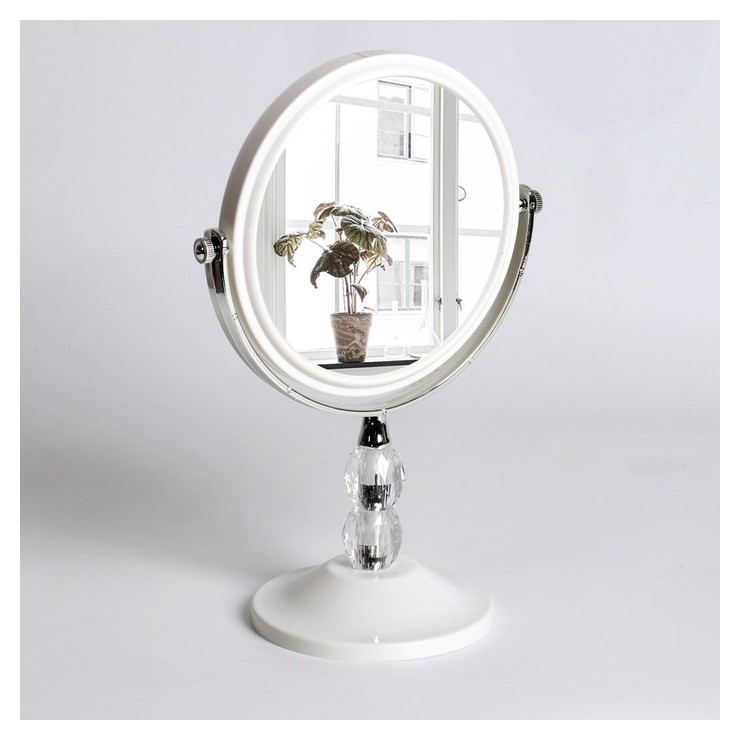 Зеркало настольное, двустороннее, с увеличением, D зеркальной поверхности 14,5 см, цвет белый  