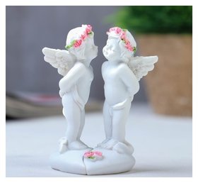 Сувенир полистоун "Целующиеся ангелочки в розовых веночках" набор из 2 штук 8,3х5х4,8 см 
