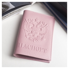 Обложка для паспорта, герб, флотер, цвет розовый 