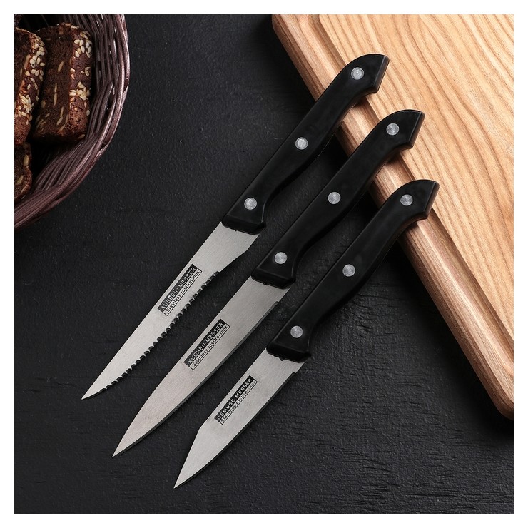 Набор кухонных ножей Кулинарные изыски 3 предмета черные