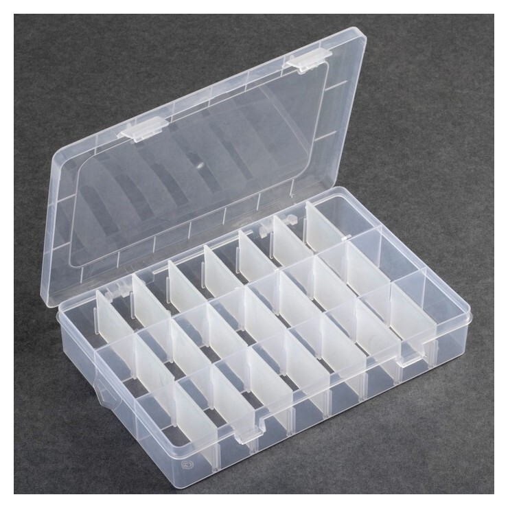 Контейнер для рукоделия, со съёмными ячейками, 24 отделения, 19 × 14 × 3,5 см, цвет прозрачный  