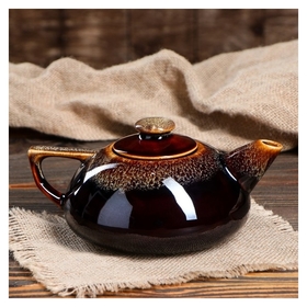 Чайник для заварки 0,8 л "Плоский" коричневый Керамика ручной работы