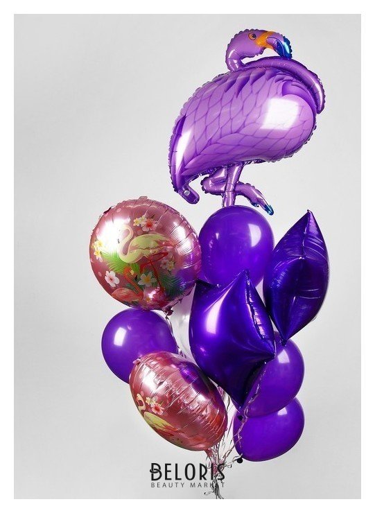 Букет из шаров Фламинго, фольга, латекс, набор 16 шт, цвет фиолетовый NNB