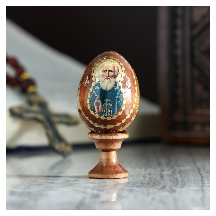 

Яйцо сувенирное "Сергий радонежский", на подставке, Коричневый