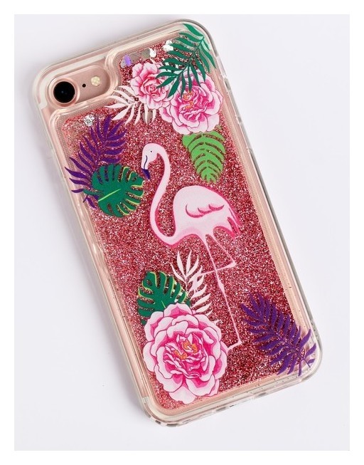 Чехол для телефона Iphone 7 с блёстками внутри «Фламинго», 6.5 × 14 см