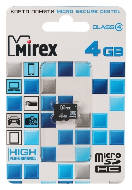 Карта памяти Mirex Microsd, 4 Гб, Sdhc, класс 4