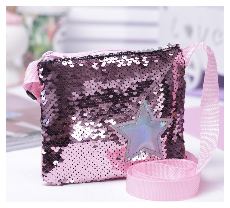 Детская сумка с пайетками Звездочка, цвет розовый