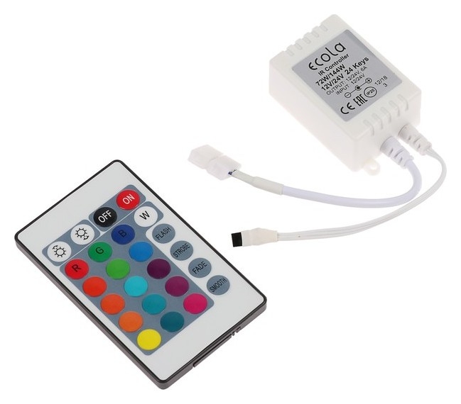 Контроллер Ecola LED Strip RGB IR Controller, 6А, 12в-72вт, 24в-144 Вт, для ленты, и/к пульт