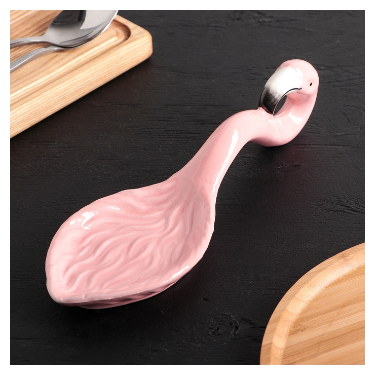Подставка под ложку «Фламинго», 26×9 см, цвет розовый