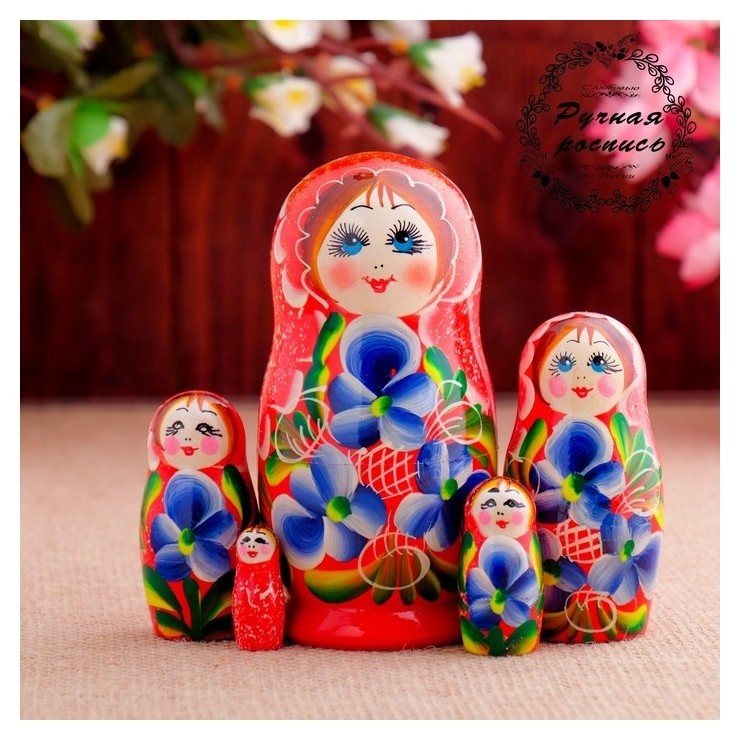 

Матрёшка Фиалки, красное платье, 5 кукол, 12 см