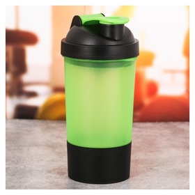 Шейкер спортивный с чашей под протеин, цвет чёрный/зелёный, 500 мл 
