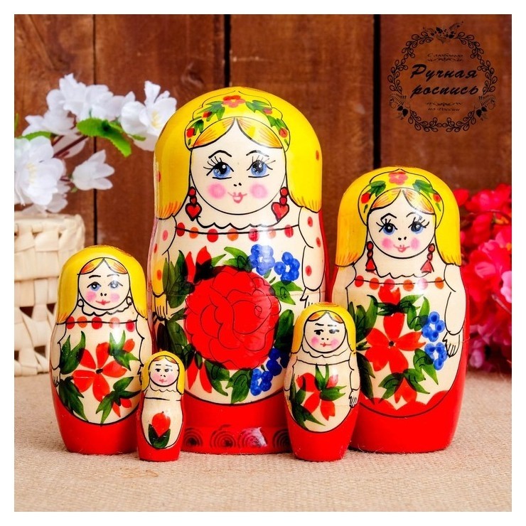 

Матрёшка «Сударушка», жёлтый платок, 5 кукольная, 17 см, Разноцветный