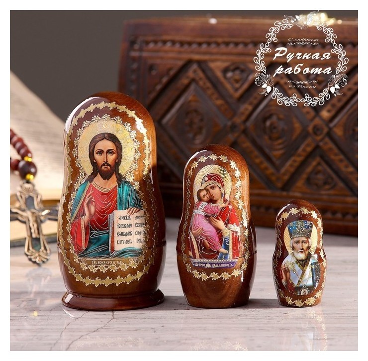 

Матрёшка «Православная» 3 кукольная, спас, владимирская, николай чудотворец
