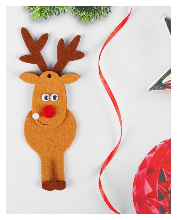 

Набор для творчества - создай ёлочное украшение из фетра «Олень с красным носом», Коричневый