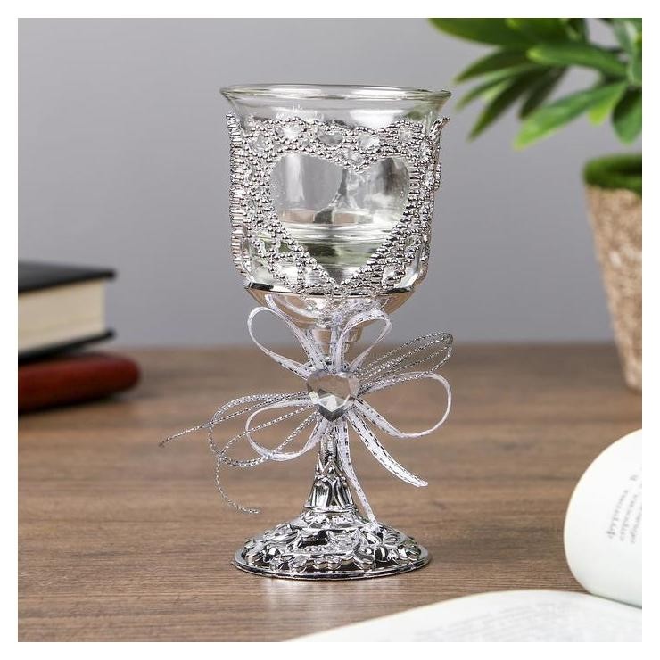 

Подсвечник на 1 свечу "Сердце и бант" 12,5х6,3х6,3см, Серебристый