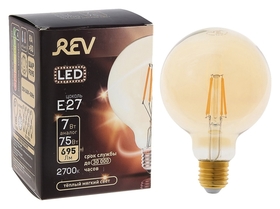 Лампа светодиодная REV LED Filament Vintage, G95, 7 Вт, E27, 2700 K, шар, теплый свет REV